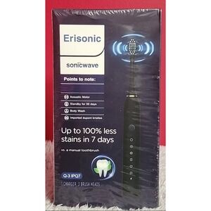 Erisonic Sonicwave Electric Toothbrush 3 Brush Heads 1 Charger Black